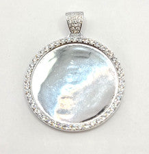 Colgante redondo de plata de ley 925 con pavé de circonitas de 30 mm para insertar fotos