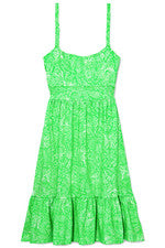 Vestido para mujer - Vestido floral estampado - Solero - Pequeño - Algodón - Verde neón