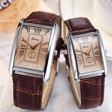 Reloj de cuarzo de cuero pu de lujo unisex, esfera rectangular informal
