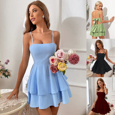 Sexy Vestido Para Mujer Verano Espalda Abierta Diseño Pajarita Falda Corta Correa Vestido