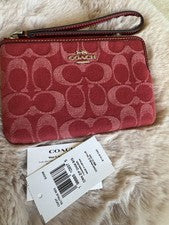 ❤️Muñequera Coach Corner Zip - CDF27 True Red Signature Denim and Leather - Nueva con etiquetas