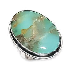 Anillo de joyería de plata de ley 925 hecho a mano con piedras preciosas de crisoprasa talla 8 K447