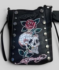 Bolso Bandolera Viral Ed Hardy Negro Bling Calavera Tachonado ~ Y2K ~ Nuevo con Etiquetas