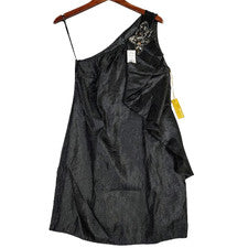 Mini Vestido Alexia Admor Para Mujer Pequeño Negro Adornado Volantes Un Hombro Nuevo con Etiquetas