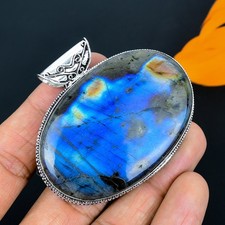 Colgante de joyería de plata de ley 925 hecho a mano con piedras preciosas de labradorita 2,08"