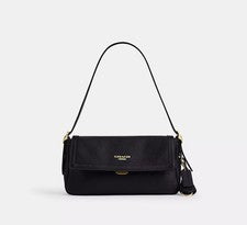 Bolso de hombro COACH Etta pequeño con solapa de cuero negro CFK02 IMBLK nuev...