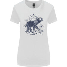 Camiseta estilo sacro elefante meditación tatuaje arte mujer corte ancho