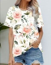 Blusa Camiseta Mujer Tono Claro Floral Gráfico Moda Manga Corta Sedoso Suave