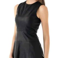 Vestido de fiesta negro de diseñador para mujer de cuero genuino de piel de cordero hecho a mano ropa formal