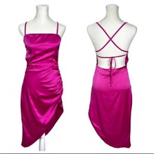 Nuevo sin etiquetas Vestido Amanda Uprichard Janet Satinado Rosa Caliente Para Mujer’s S