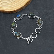 Pulsera de joyería de plata esterlina 925 hecha a mano con piedras preciosas ...