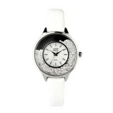 Señoras Reloj de Pulsera Blanco PU Correa Móvil Piedra Estuche Mujer Casual R...