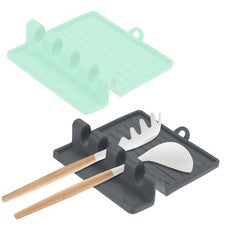 Paquete de 2 reposa utensilios de cocina múltiples de silicona, resistentes al calor [verde, gris oscuro]