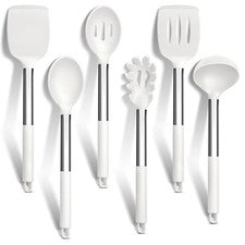 Juego de Utensilios de Cocina HaWare, 6 Piezas Silicona Blanco Utensilios de Cocina Incluye La...