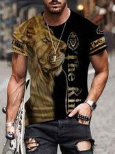 Camiseta Novedad Moda Amarillo Rey León Patrón Casual Manga Corta Camiseta