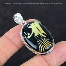 Colgante de boda de plata de ley de ónix negro signo zodiacal Virgo natural joyería
