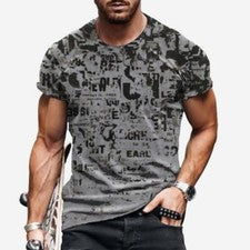 Camiseta Hombre Moda Angustiado Negro Gris Gráfico Manga Corta Antiguo Suave Tee