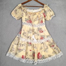 Mini Vestido L'Atiste By Amy Para Mujer Mediano Amarillo Floral Encaje Borde Hombro Descubierto