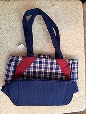 Longaberger Homestead Bolso Cartera Algodón Rojo Blanco Azul Bolso de Mano a Cuadros Americano