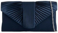 Bolso sin asas azul marino para damas Bolso de noche plisado satinado azul oscuro Bolso de hombro Nuevo