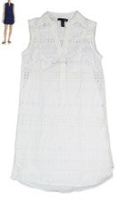 Vestido Aqua Sin Mangas Ojales Recortado Cuello en V Botón Delantero Mini Largo Cambio Nuevo con Etiquetas