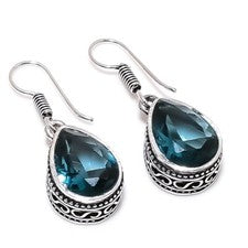Pendiente de plata de ley 925 hecho a mano con piedras preciosas de topacio azul Londres tamaño 1,4""