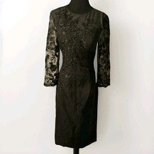 Vestido floral Lan Ting TS Couture para mujer talla 6 negro transparente manga larga NUEVO