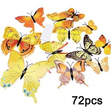 PVC Mariposa Decoración Pared 3D Doble Capa 72 PIEZAS Pegatinas Amarillas para Paredes