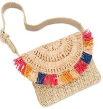 INC Mujer Pequeña Paja Flecos Cinturón Riñonera Rosa Azul Beige Tono Dorado BOHO