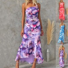 Mujer Moda Verano Bohemio Falda Larga Flor Vestido Hombro Único Nuevo