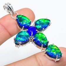 Colgante de joyería de plata de ley 925 hecho a mano con piedras preciosas de ópalo triplete tamaño 2,5"