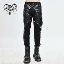 Pantalones Lápiz Para Hombre Punk Hermosos Estilo Street Rock Pu Empalme Informal Pantalones