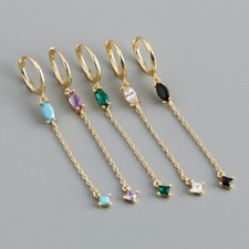 Pendientes mujer criollos con colgante cadena larga circonita navette plata 925