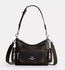 COACH Laurel Bolso de Hombro 22 con Bolsillo Cuero Amado Negro-Marrón CEU27...