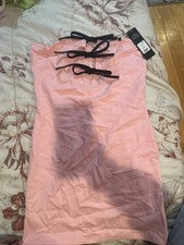 Moda Nova Mujer’s Mini Vestido Rosa Talla Pequeña 3 Lazos Negros Sin Mangas