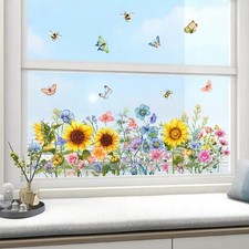 Pegatina de pared estilo artístico botánico flor girasol mariposa para decoración del hogar