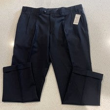 NUEVO CON ETIQUETAS Lauren Ralph Lauren Neil Para hombres 40/29 Azul Marino Plisado Puños Pantalones Mezcla Lana