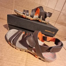 Sandalias para caminar Merrell de cuero para mujer, rosa espuela de arena se convierte en coral/marrón
