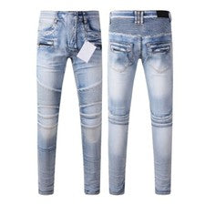 Vaqueros de moda personalizados marca azul claro para hombre talla 28-40