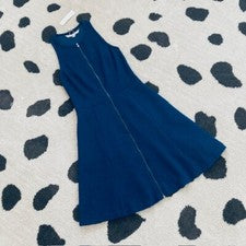 NUEVO CON ETIQUETAS $298 Vestido Trina Turk para mujer 4 pequeño azul obispo cremallera línea A texturizado