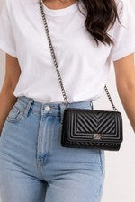 Bolso Bandolera Acolchado Negro para Mujer Correa de Cadena Bolso sin asas Cartera de Hombro