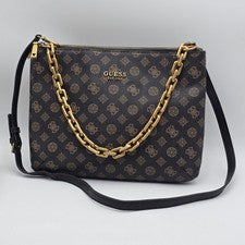 Bolso de hombro Guess Turin Status para mujer marrón dorado logotipo moca nuevo sin etiquetas
