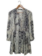 Vestido Zara Basic manga larga estampado integral talla 34 gris