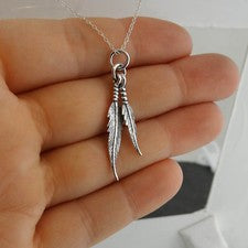 Collar Doble Pluma - Plata de Ley 925 - Colgante Pluma Pájaro Regalo