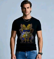 Nueva Camiseta de Lujo para Hombres Diamante Conejo Estrás Moda Alta Calidad 4 Colores