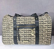 Bolso de Lona Juicy Couture Etiqueta Negra Fin de Semana Nuevo sin Etiquetas Guión Gótico Negro/Crema