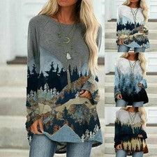 Blusa Estampado Paisaje Moda Camiseta Ropa Mujer Manga Larga