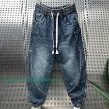 Pantalones ajustados holgados de mezclilla para hombre Pantalones de mezclilla sueltos con cordón Moda Mono Harén Pantal
