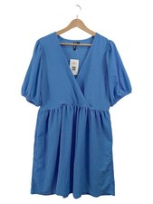 Vestido de punto para mujer PIECES efecto envolvente azul talla 40 L casual