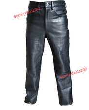 Pantalones de motociclista de cuero de cordero para hombre negros cocodrilo en relieve ropa de moda